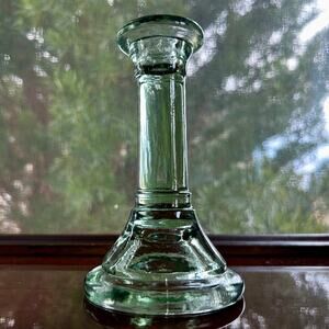 Vintage Green Glass Candlestick Holder